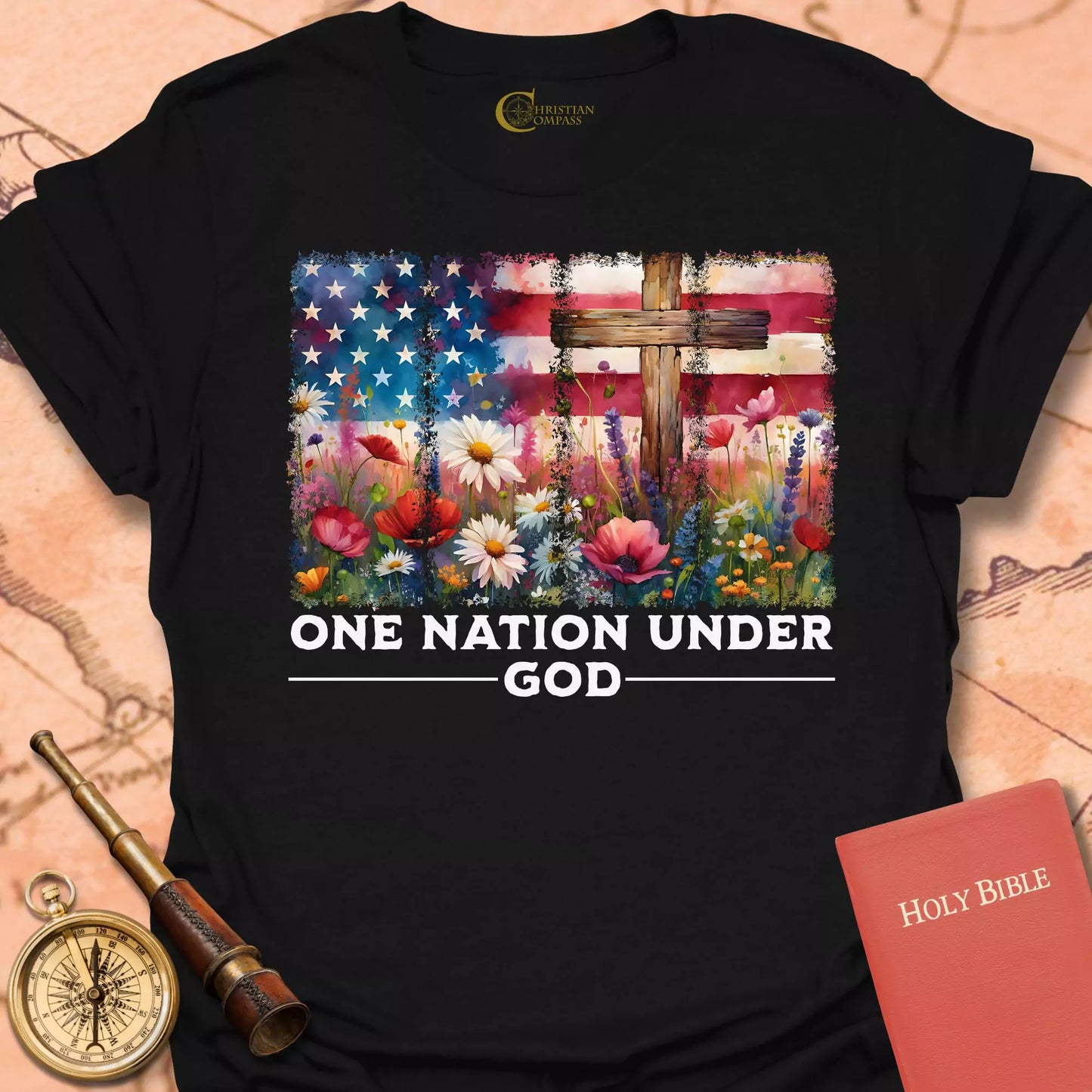 One Nation Flag FlowersT-Shirt
