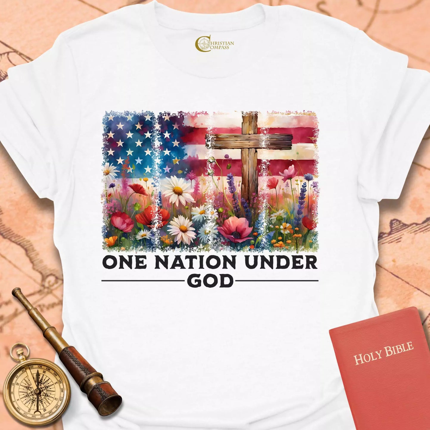 One Nation Flag FlowersT-Shirt