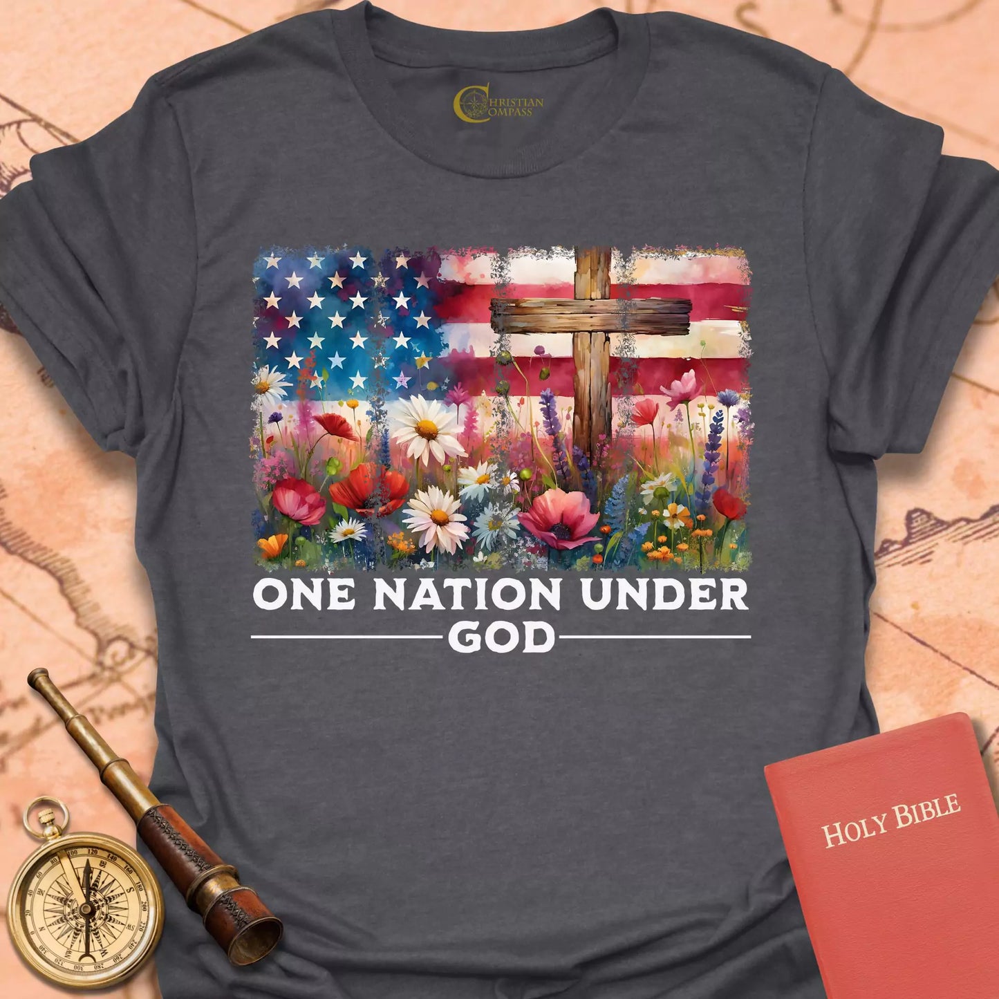One Nation Flag FlowersT-Shirt