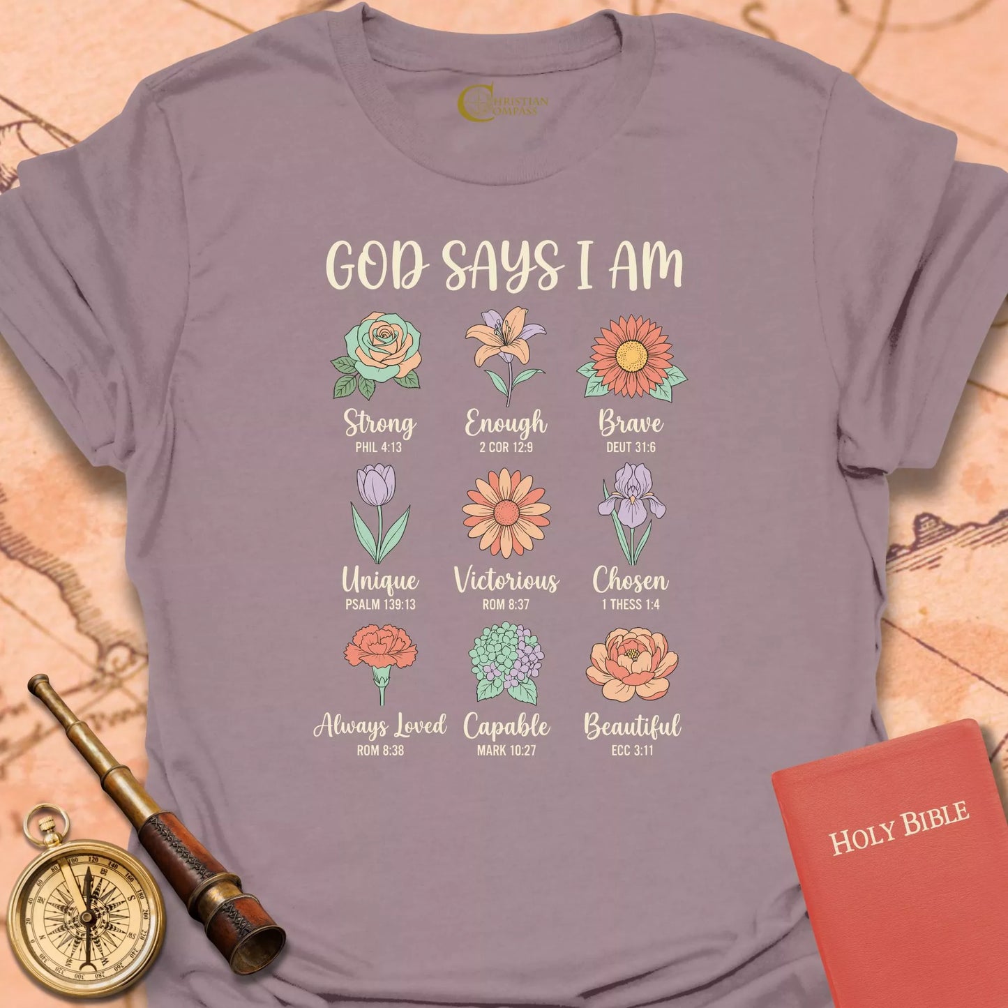 God Says l Am Floral T-Shirt