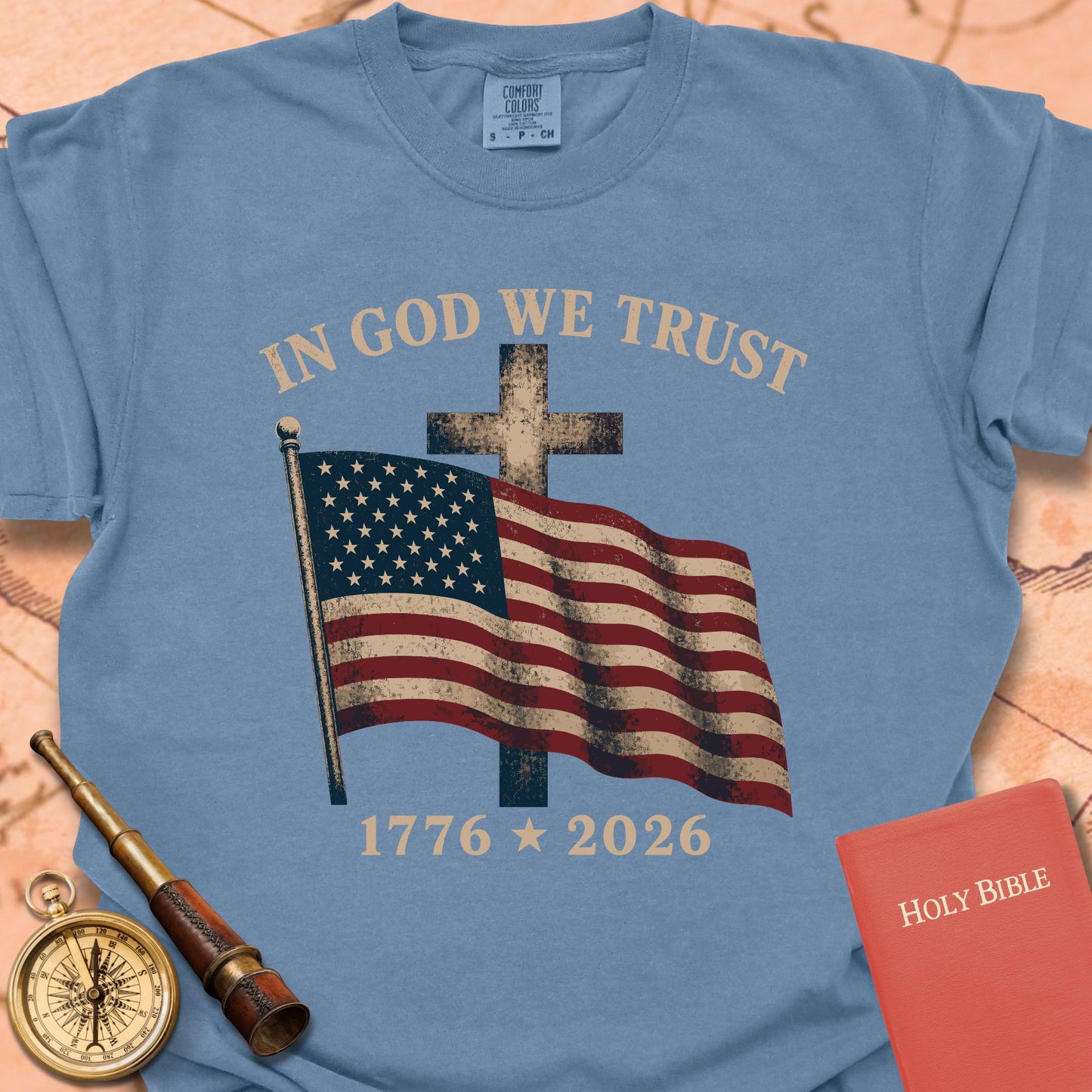 In God We Trust American Flag Cross Premium T-shirt