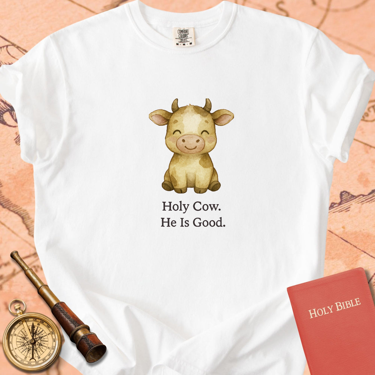 Holy Cow, He Is Good — Cute Cow Premium T-shirt — White Comfort Colors