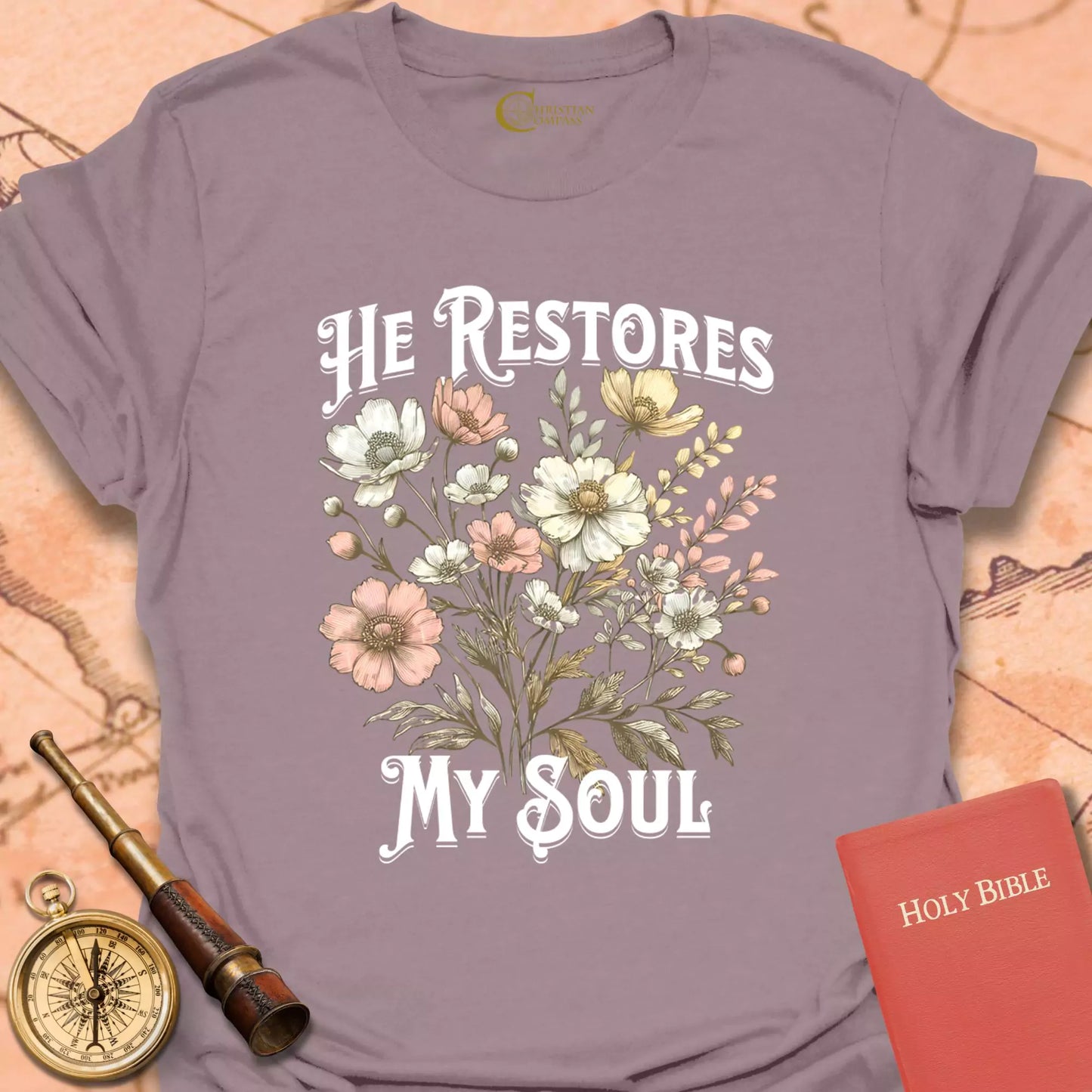 He Restores My Soul Flowers T-Shirt