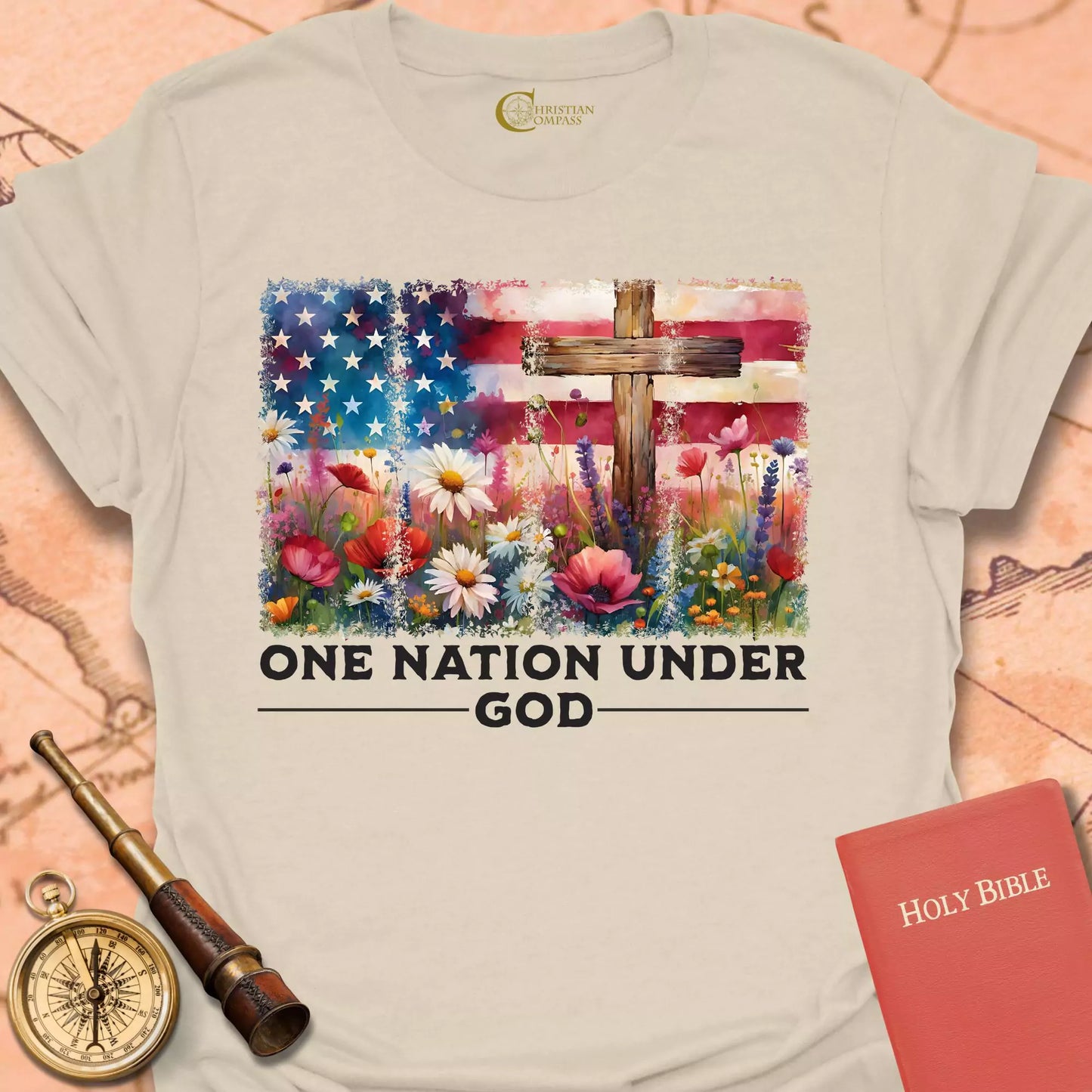 One Nation Flag FlowersT-Shirt