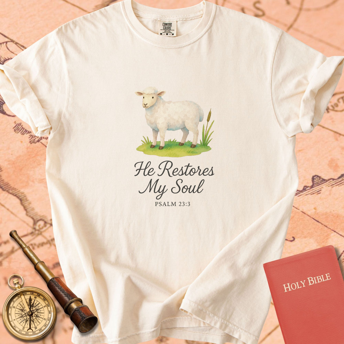 He Restores My Soul — Sheep Premium T-shirt — Ivory Comfort Colors