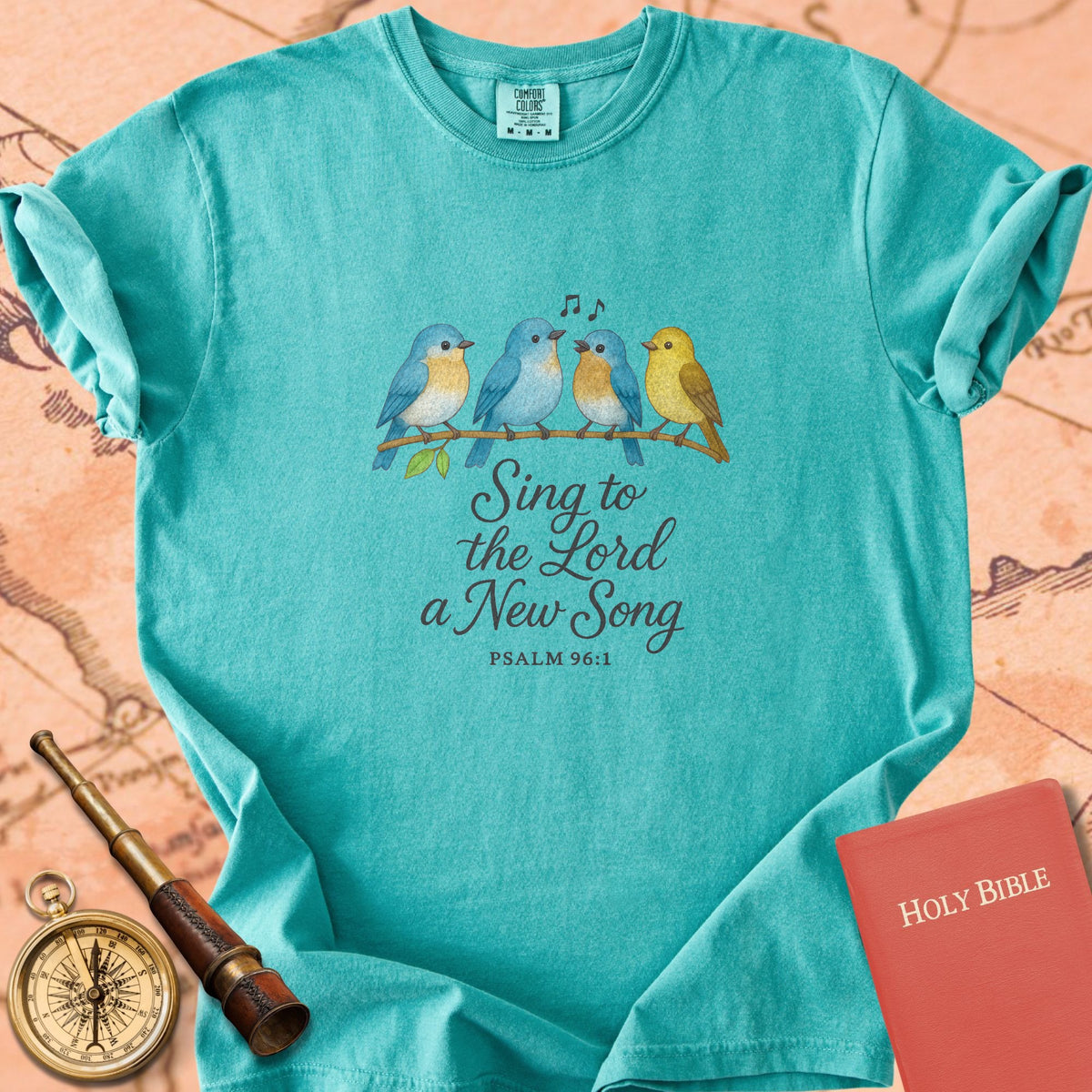 Sing to the Lord a New Song — Bluebirds Premium T-shirt — Seafoam Comfort Colors