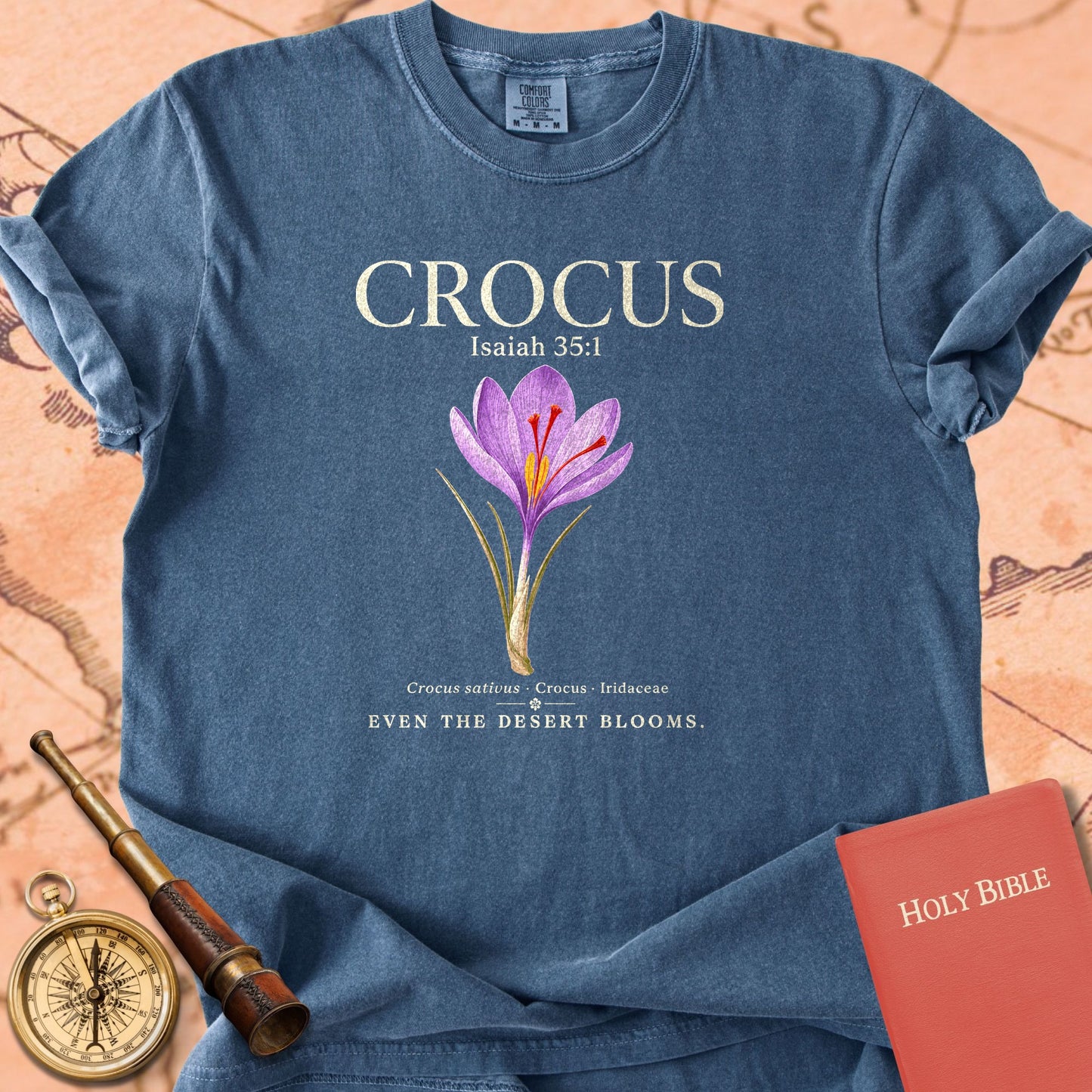 Crocus "Even the Desert Blooms" | Isaiah 35:1 Botanical Christian Tee