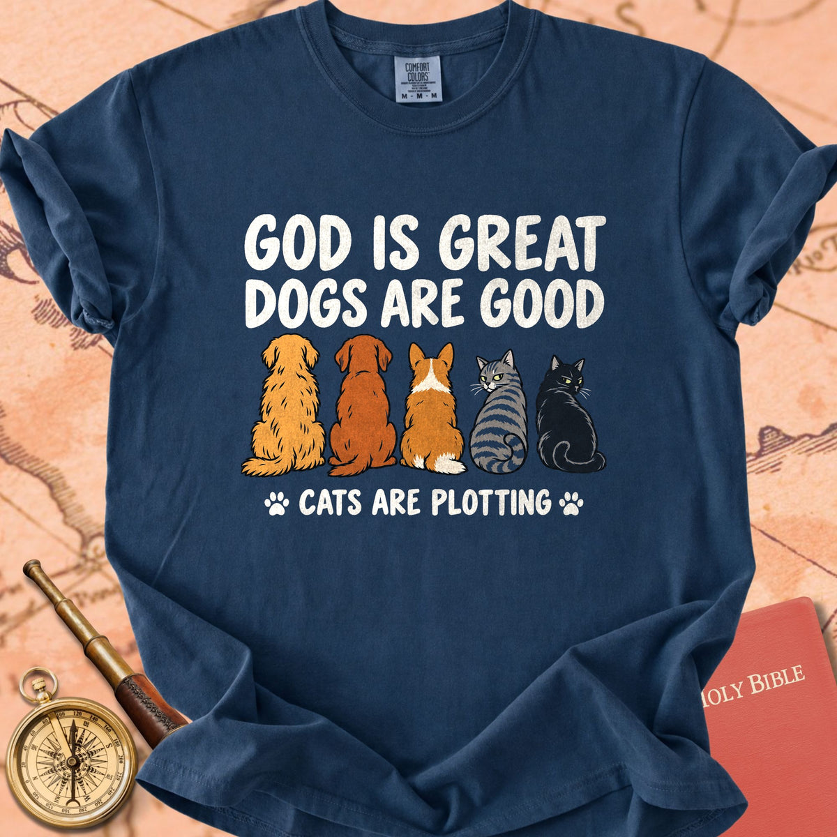 God is Great Dogs are Good Cats are Plotting Premium T-shirt