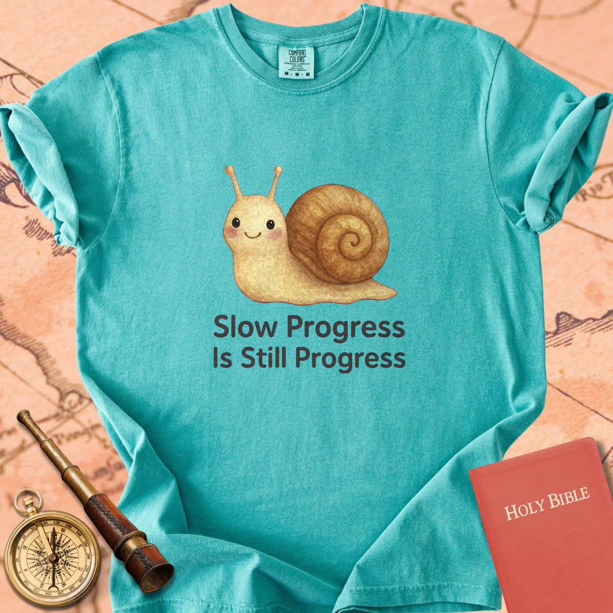 Slow Progress Is Still Progress — Cute Snail Premium T-shirt — Seafoam Comfort Colors