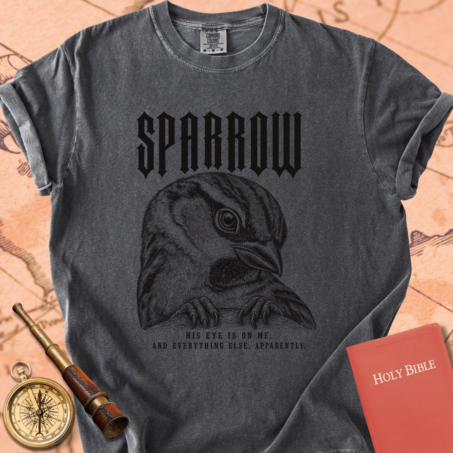 Sparrow. His Eye Is on Me. Premium T-shirt