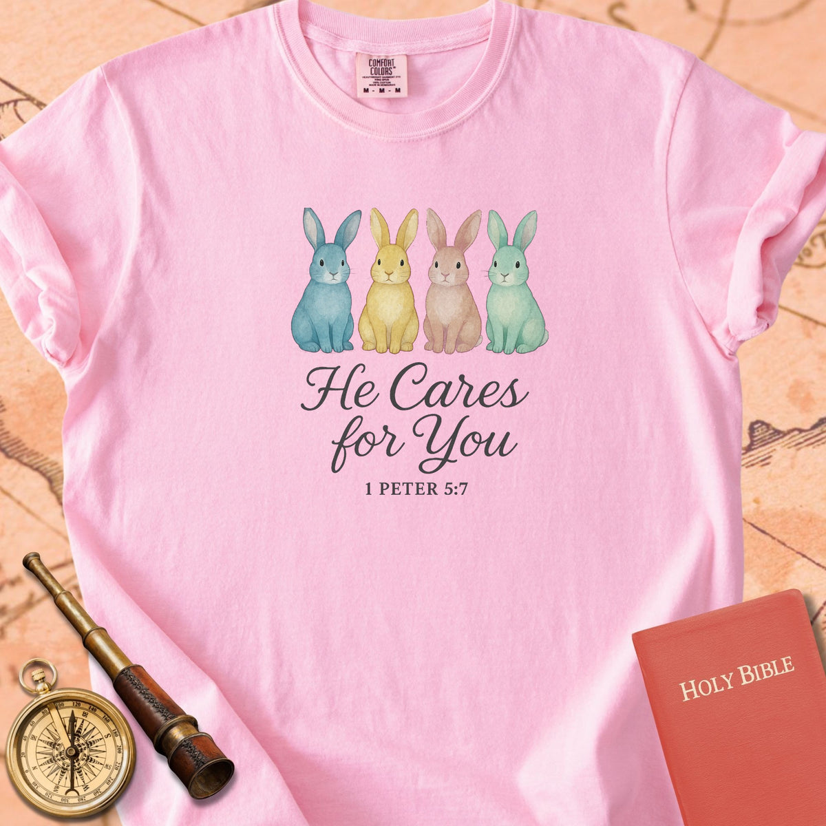 He Cares for You — Bunnies Premium T-shirt — Blossom Comfort Colors