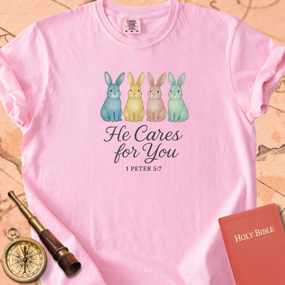 He Cares for You — Bunnies Premium T-shirt — Blossom Comfort Colors