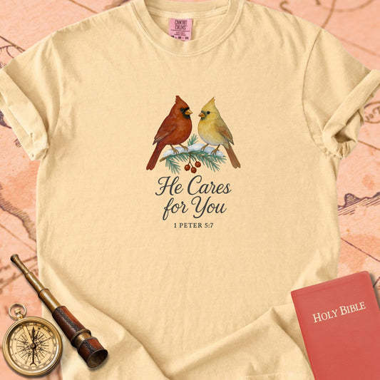 He Cares for You — Cardinals Premium T-shirt — Butter Comfort Colors