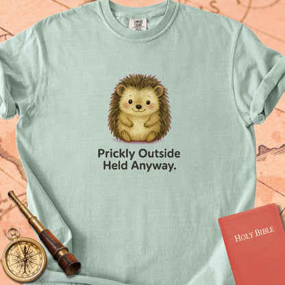 Prickly Outside, Held Anyway — Cute Hedgehog Premium T-shirt — Bay Comfort Colors