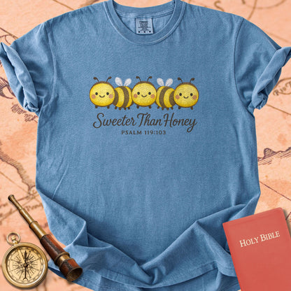 Sweeter Than Honey — Cute Bees Premium T-shirt — Blue Jean Comfort Colors