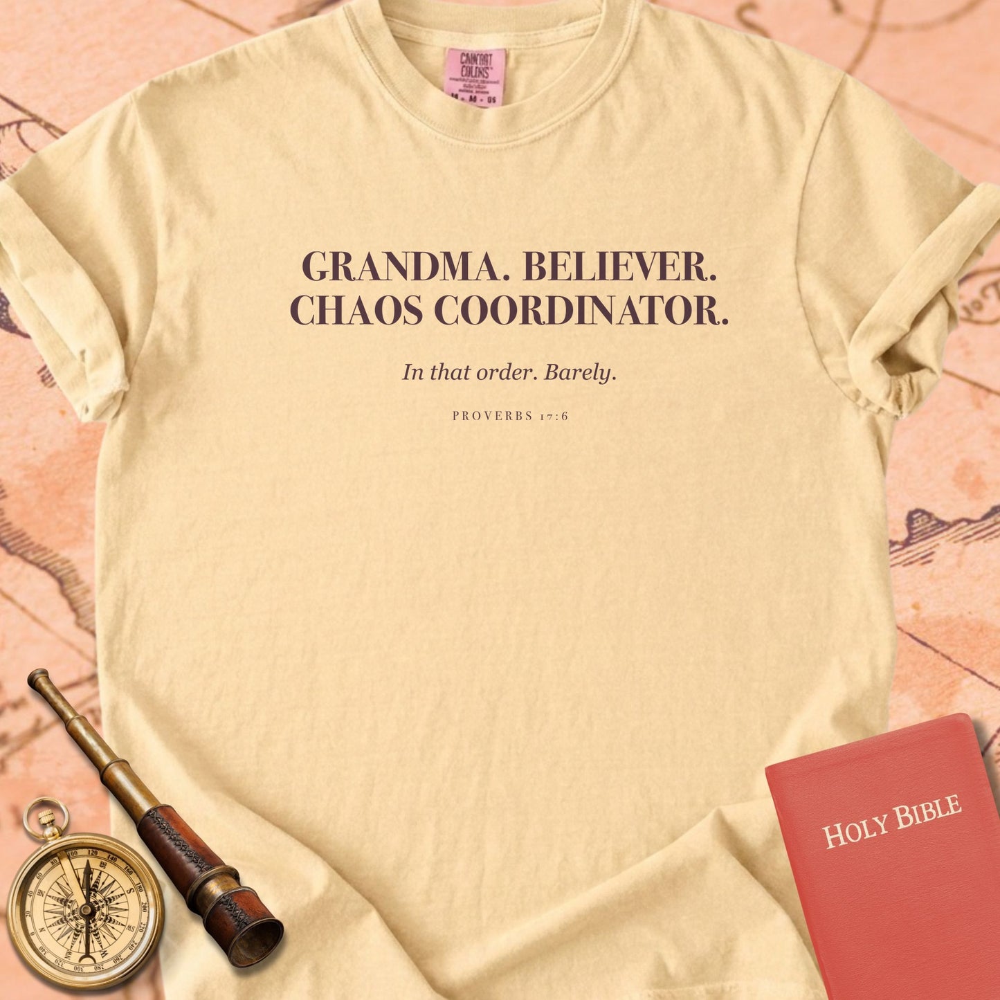 Grandma. Believer. Chaos Coordinator. — Butter Comfort Colors t-shirt