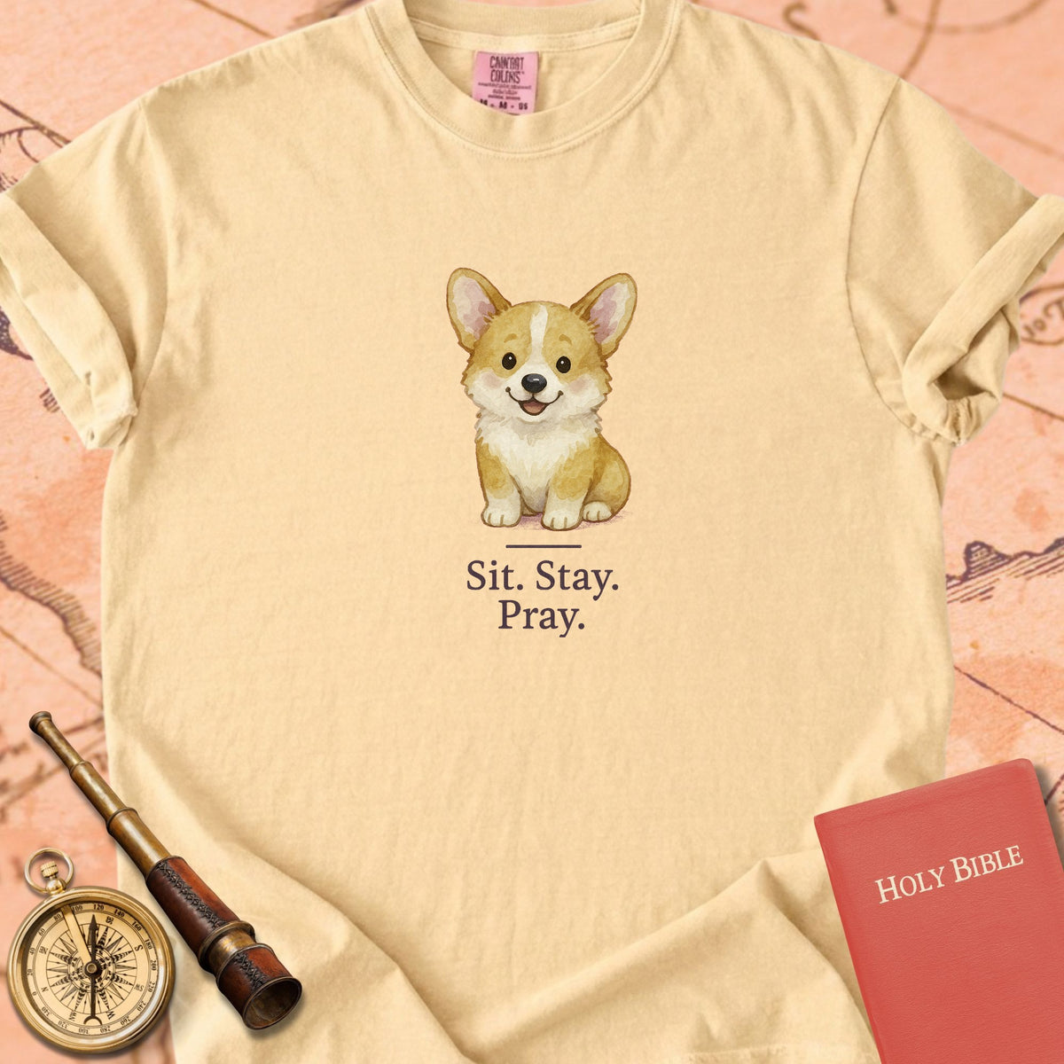 Sit. Stay. Pray. — Cute Corgi Premium T-shirt — Butter Comfort Colors