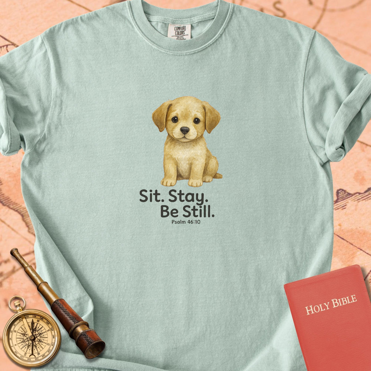 Sit. Stay. Be Still. — Cute Puppy Premium T-shirt — Bay Comfort Colors