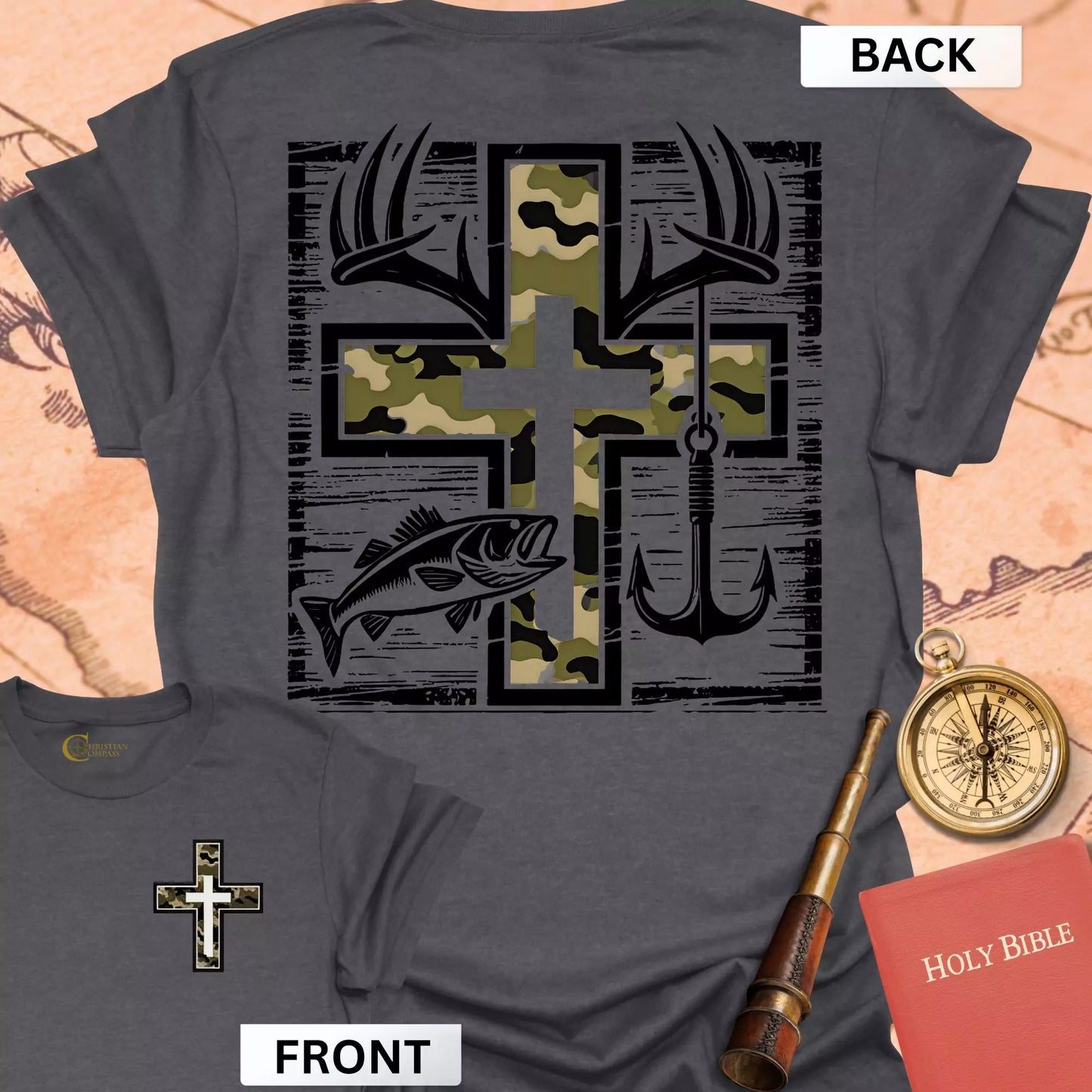 Faith Fishing Hunting (front & back) T-Shirt