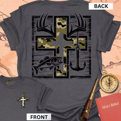 Faith Fishing Hunting (front & back) T-Shirt