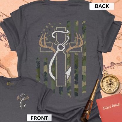 Hunting Fishing Faith (front & back) T-Shirt