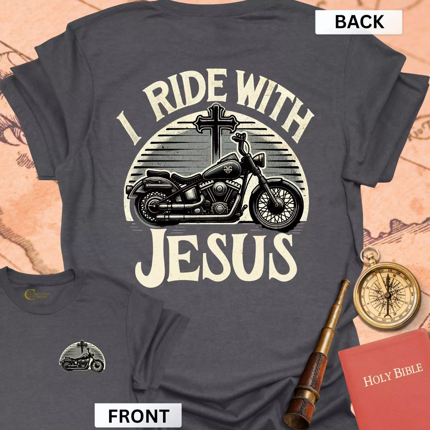 I Ride with Jesus (front & back) T-Shirt
