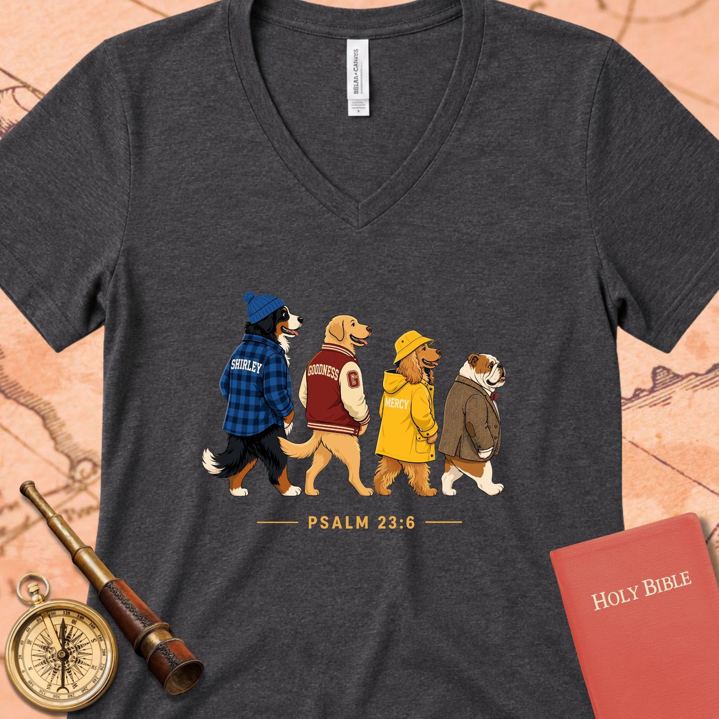 Goodness & Mercy Follow Me Dogs V-Neck Tee