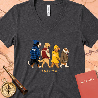 Goodness & Mercy Follow Me Dogs V-Neck Tee