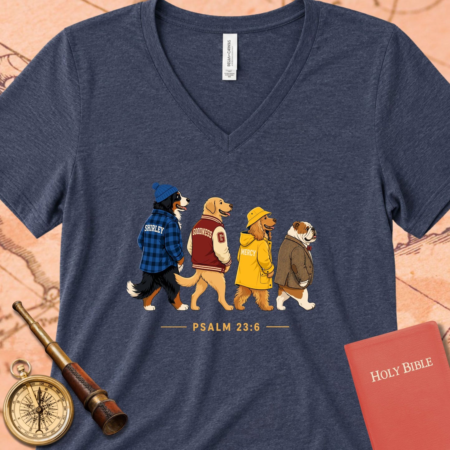 Goodness & Mercy Follow Me Dogs V-Neck Tee
