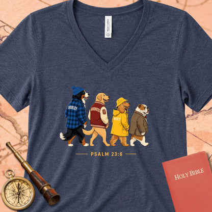 Goodness & Mercy Follow Me Dogs V-Neck Tee