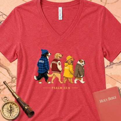 Goodness & Mercy Follow Me Dogs V-Neck Tee
