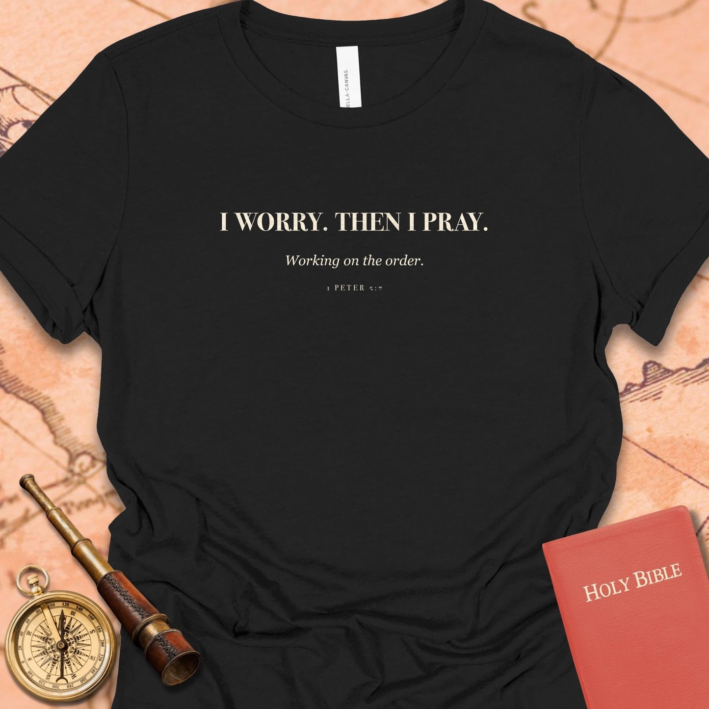 I Worry. Then I Pray. — Black women's tee