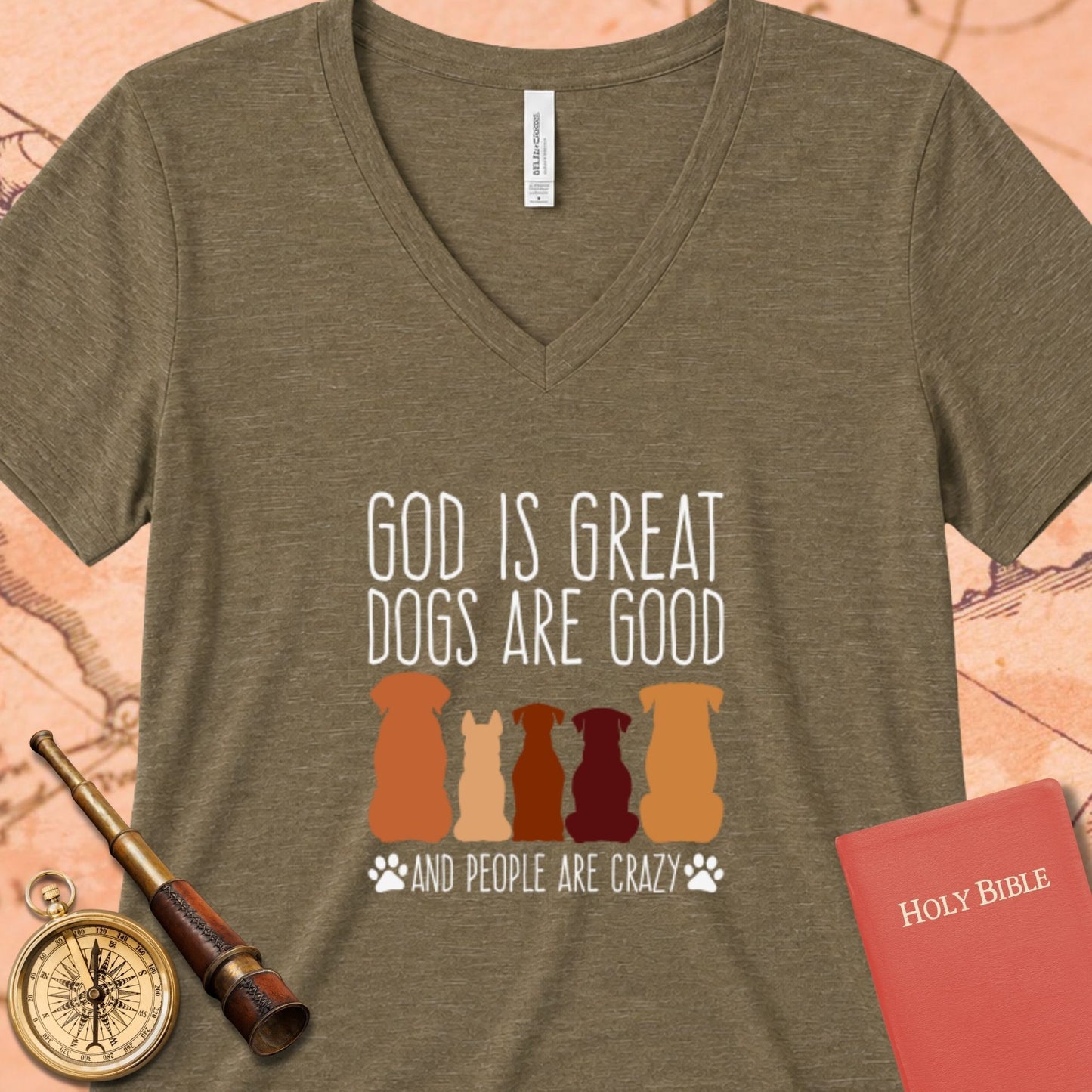 God is Great Dogs Heather V-Neck Tee
