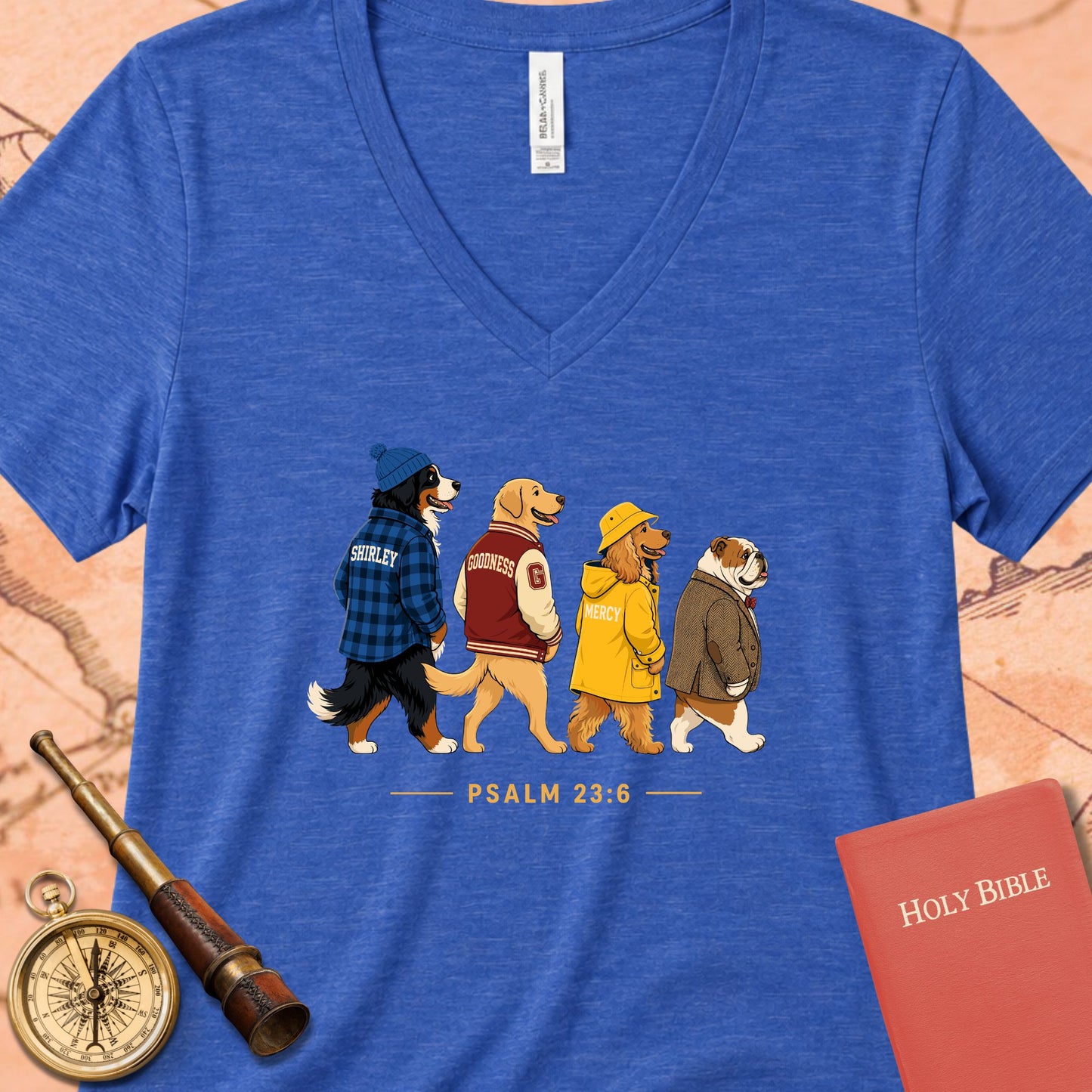 Goodness & Mercy Follow Me Dogs V-Neck Tee