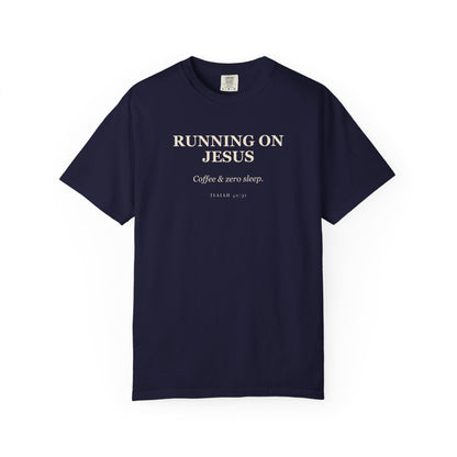 Running on Jesus, Coffee and Zero Sleep Premium T-shirt
