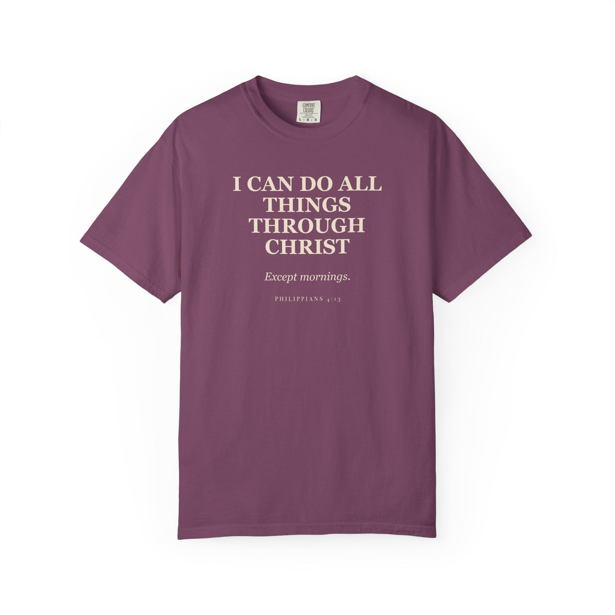 I Can Do All Things Through Christ. Except Mornings. Premium T-shirt