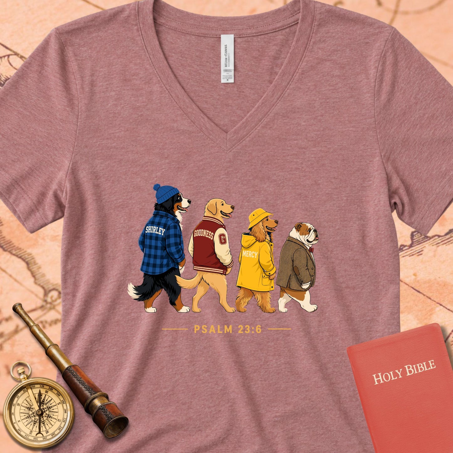 Goodness & Mercy Follow Me Dogs V-Neck Tee