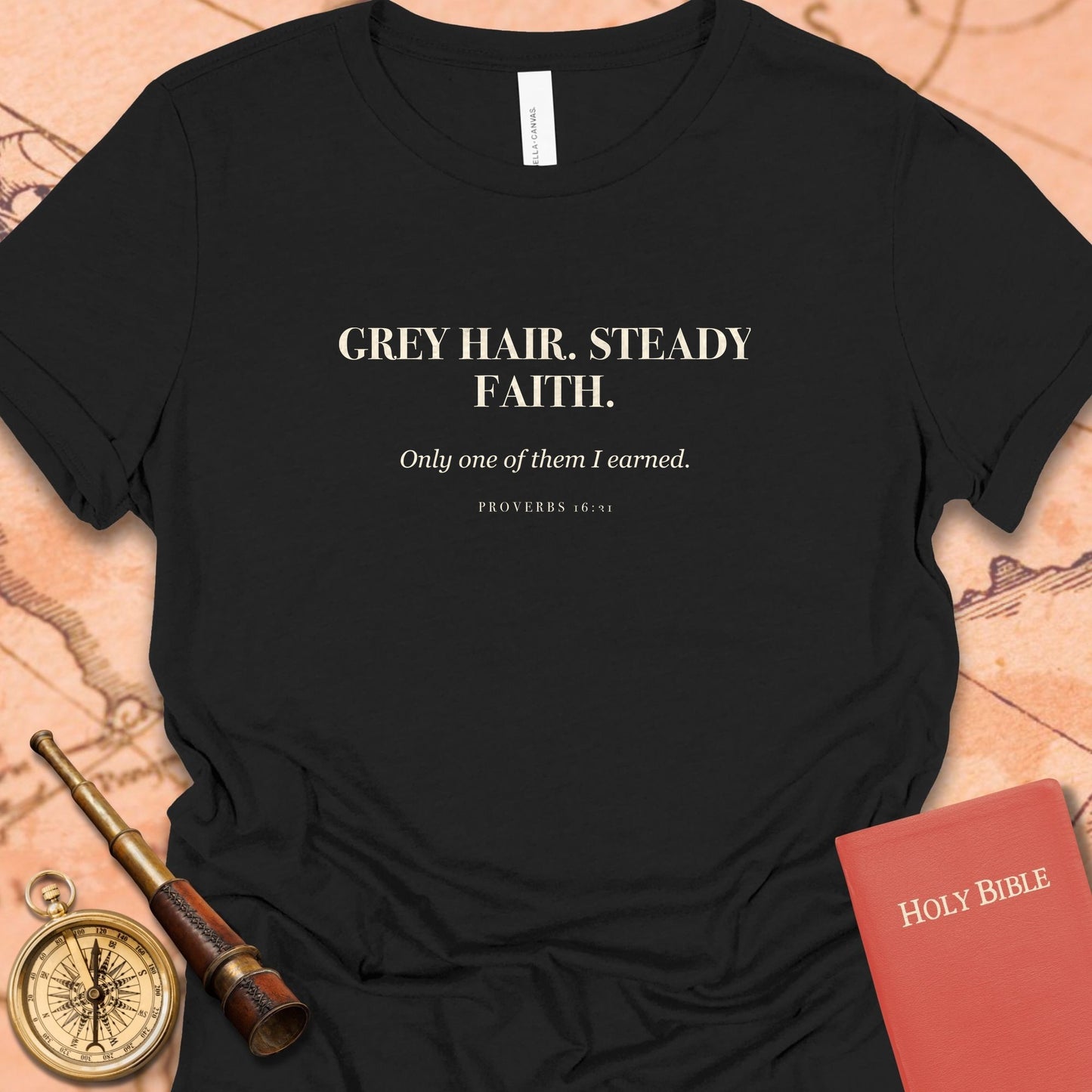Grey Hair. Steady Faith. — Black women's tee