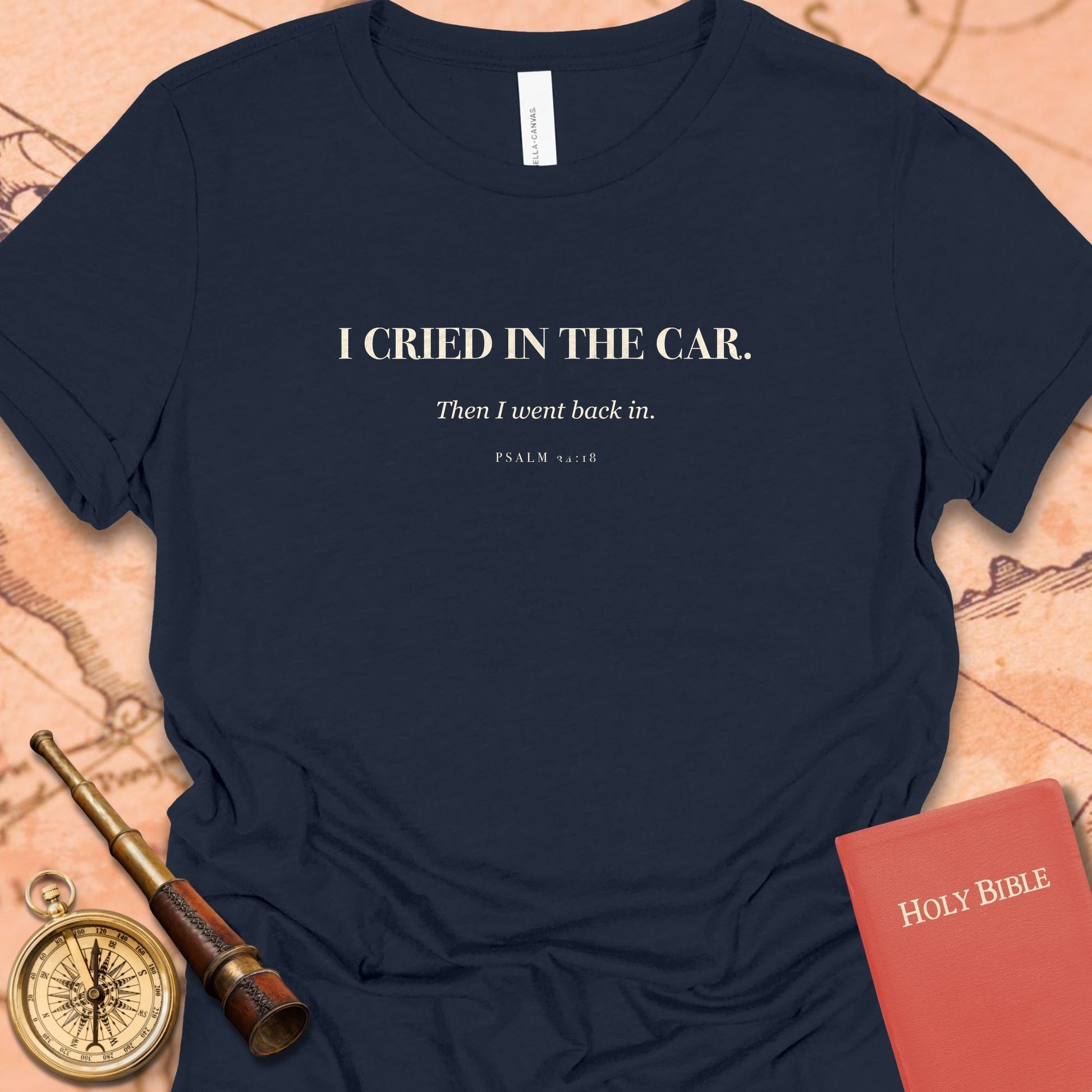 I Cried in the Car. — Navy women's tee