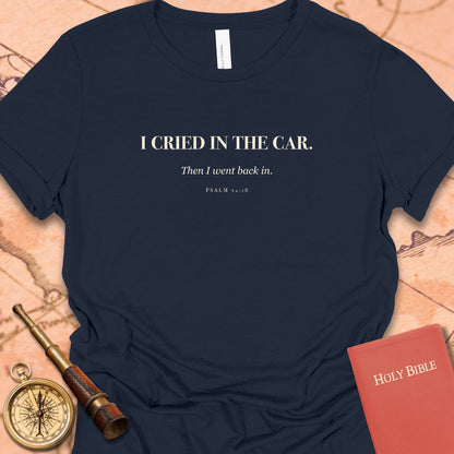 I Cried in the Car. — Navy women's tee