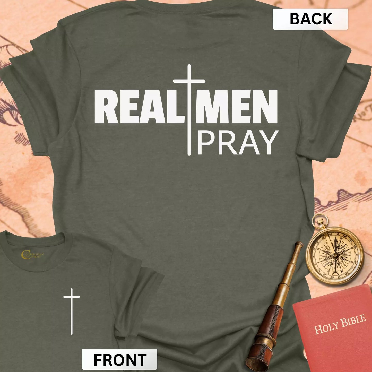 Real Men Pray (front & back) T-Shirt