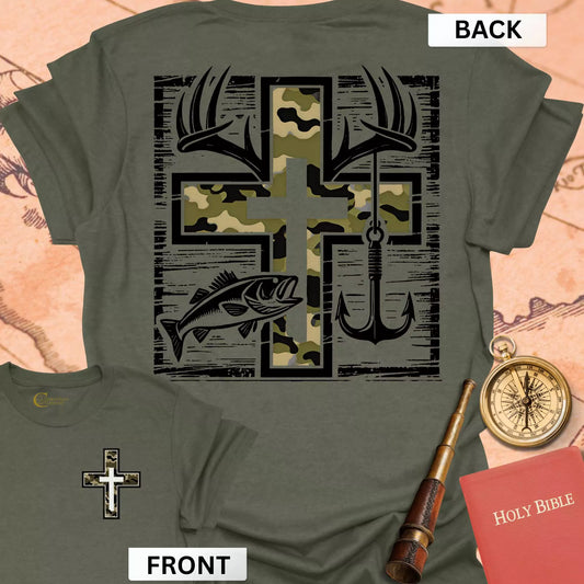 Faith Fishing Hunting (front & back) T-Shirt