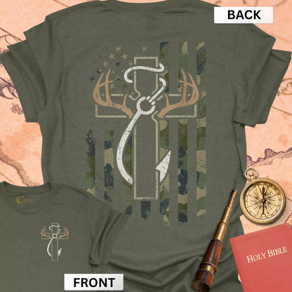 Hunting Fishing Faith (front & back) T-Shirt