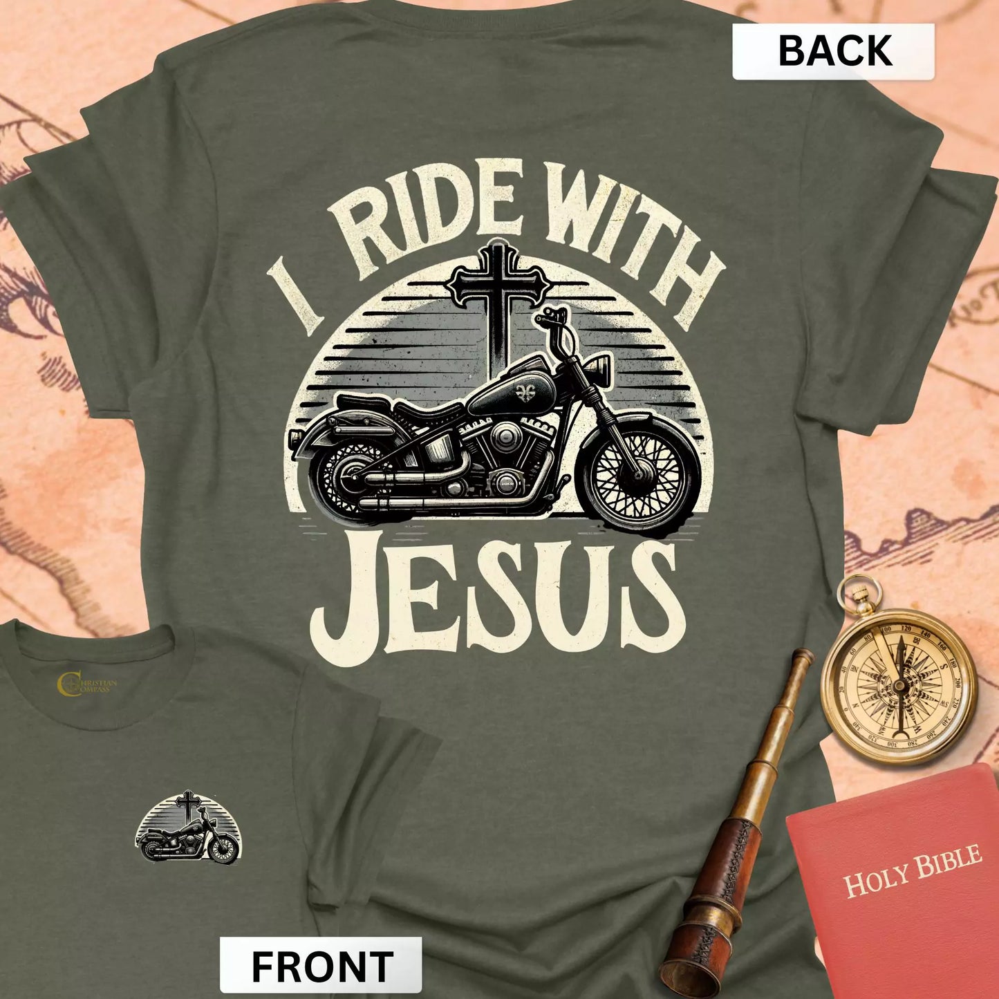 I Ride with Jesus (front & back) T-Shirt