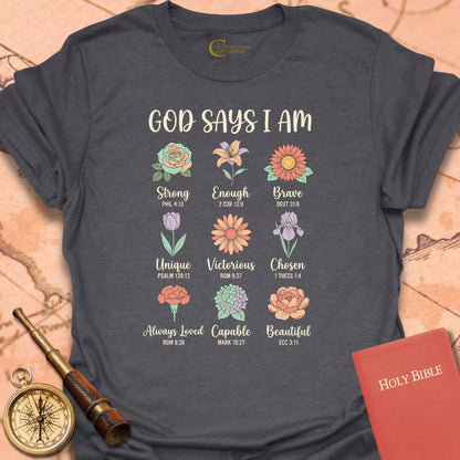 God Says l Am Floral T-Shirt
