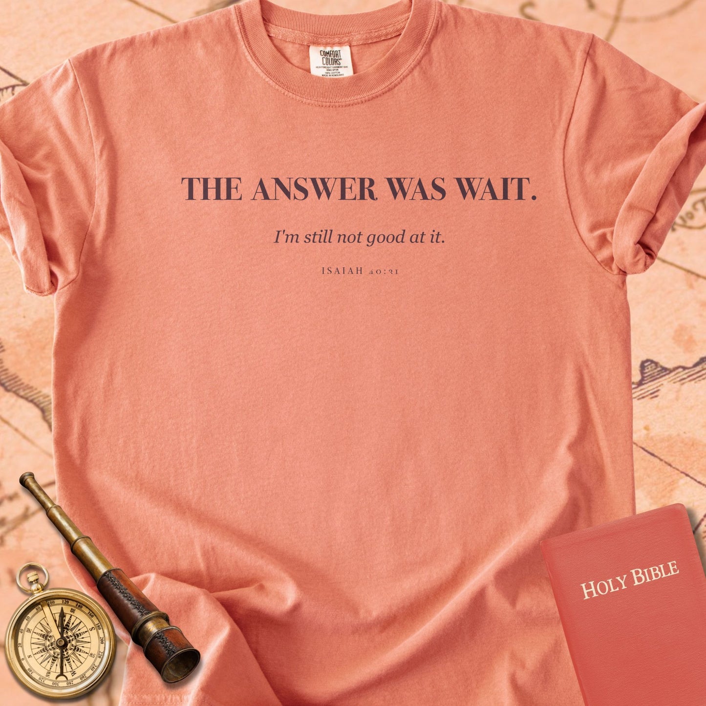 The Answer Was Wait. — Terracotta Comfort Colors t-shirt