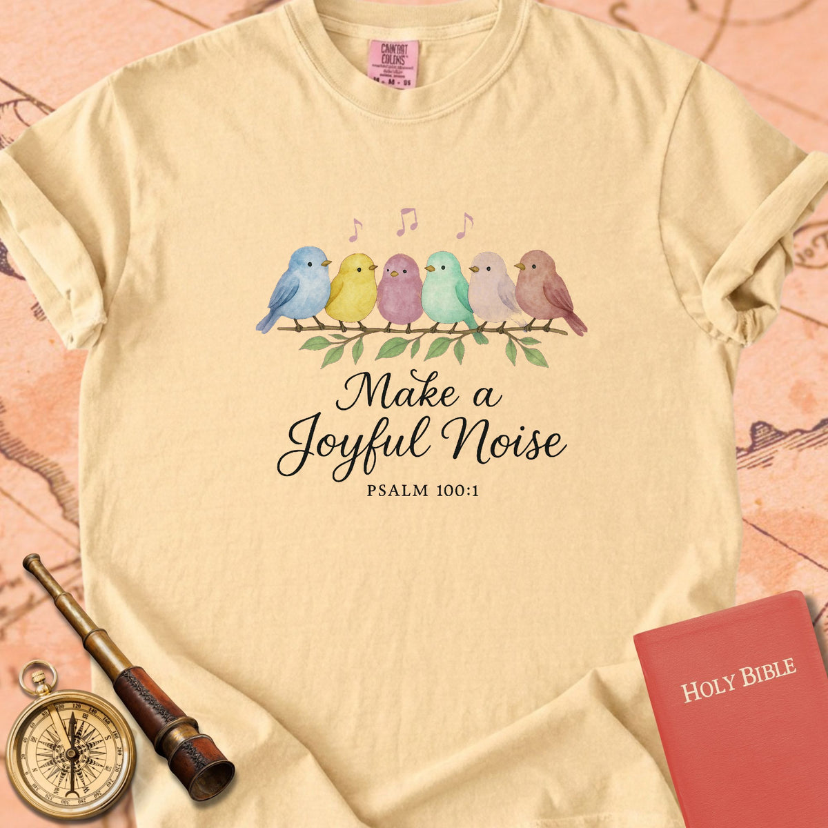 Make a Joyful Noise — Watercolor Birds Premium T-shirt — Butter Comfort Colors
