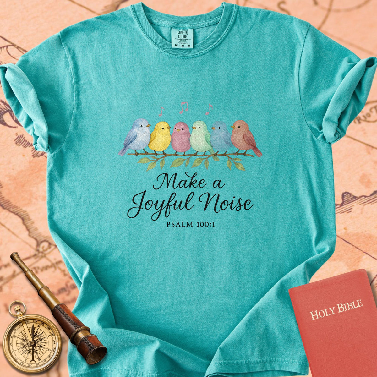 Make a Joyful Noise — Watercolor Birds Premium T-shirt — Seafoam Comfort Colors