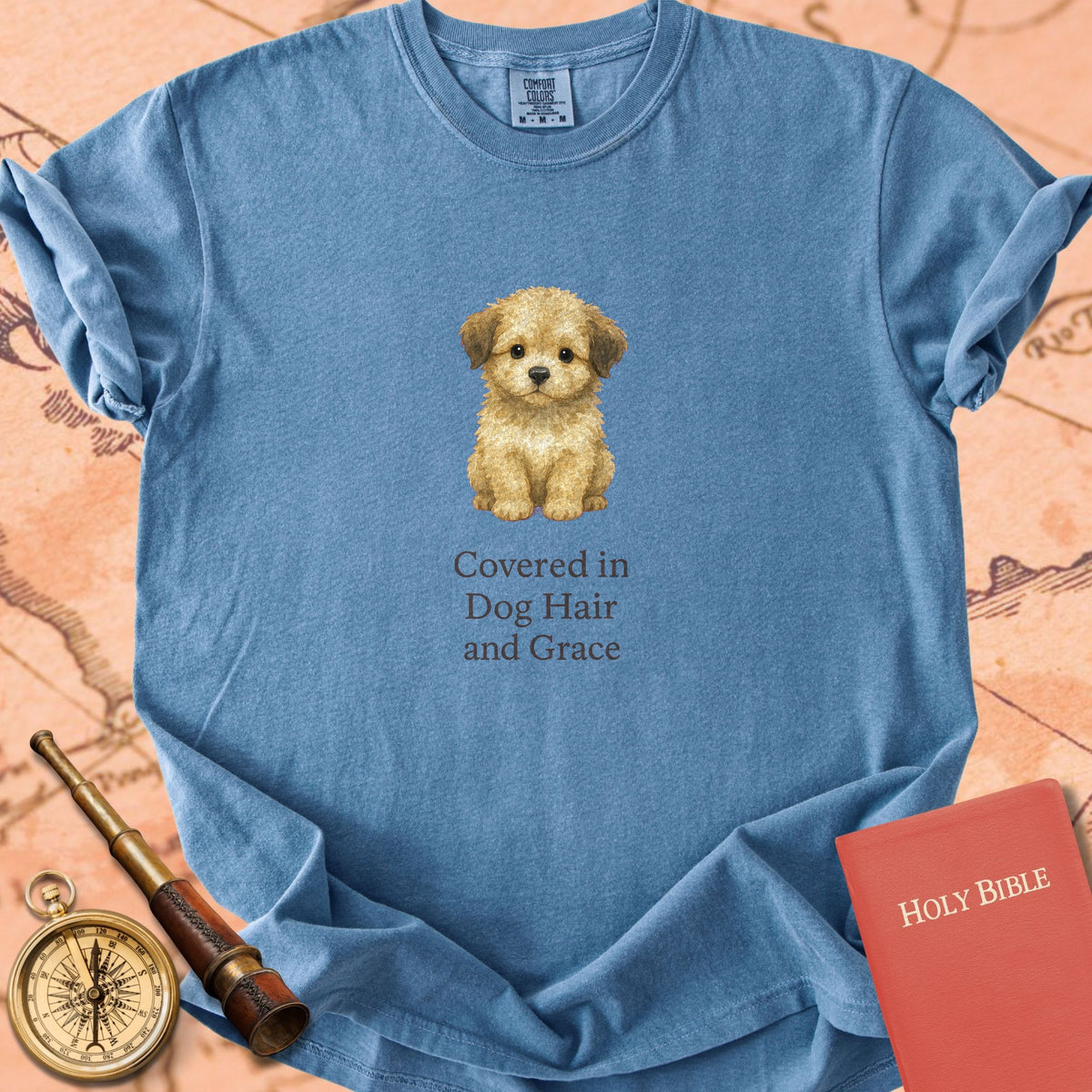 Covered in Dog Hair and Grace — Cute Puppy Premium T-shirt — Blue Jean Comfort Colors