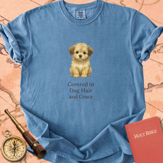 Covered in Dog Hair and Grace — Cute Puppy Premium T-shirt — Blue Jean Comfort Colors